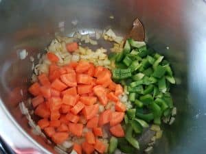 Sautee Carrots Celery and Bell Peppers.