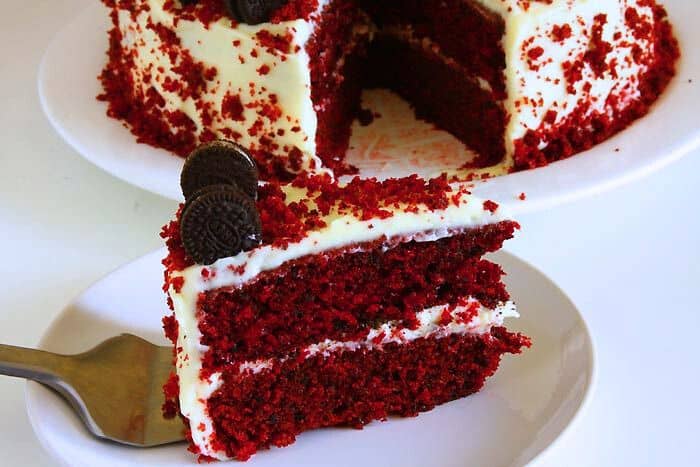 Sliced Red Velvet Oreo Cake