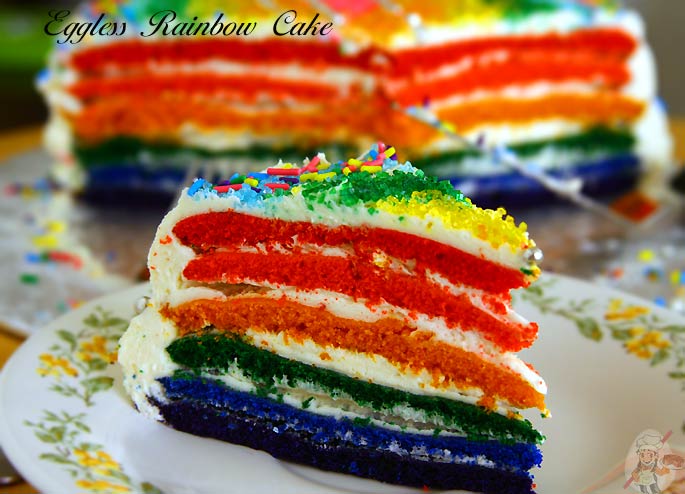 Rainbow Cake Recipe with Four Cake Layers - Chelsweets