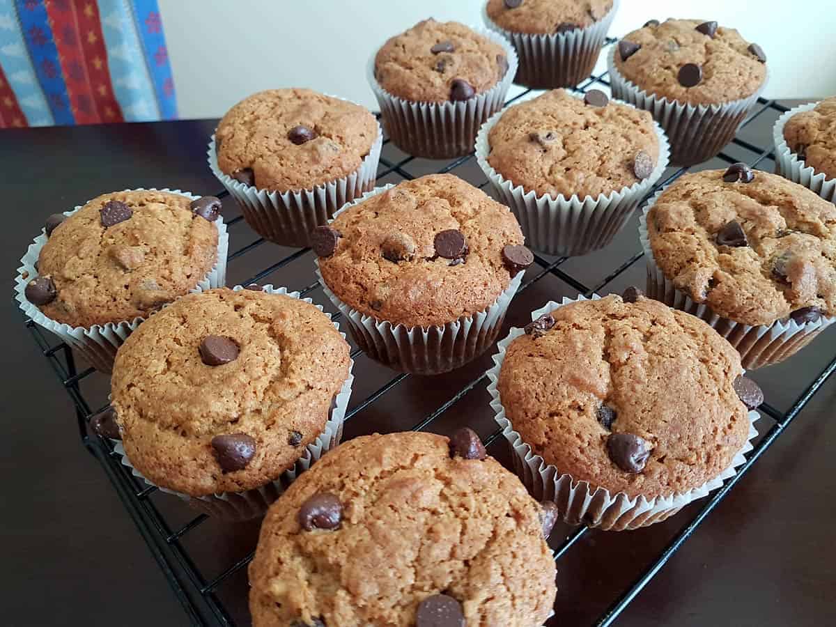 Cool mocha muffins on wire rack