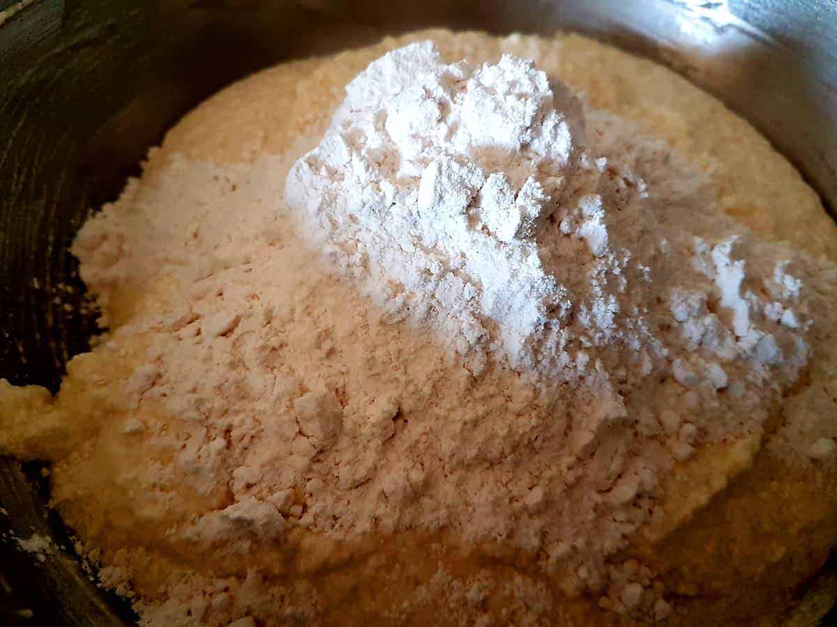 Add the remaining flour mix