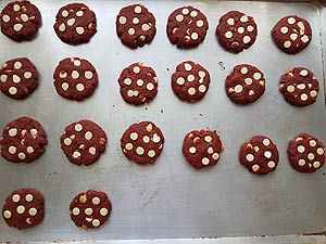 11) When cookies are out of oven, press chocolate chips.