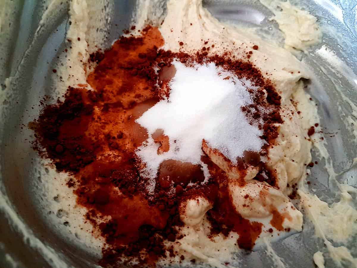 Add cocoa milk sugar to remaining batter