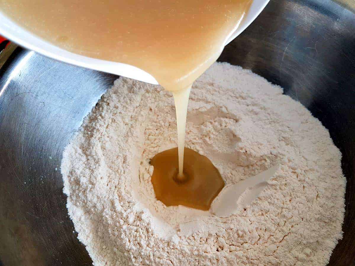 Pour wet-mix into flour-mix