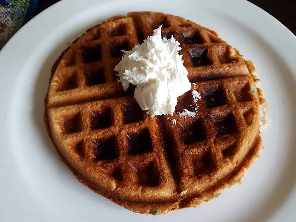 Dollop of frosting on waffle