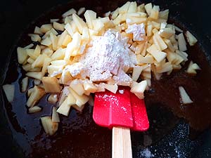 4) Add apples and all-purpose flour.