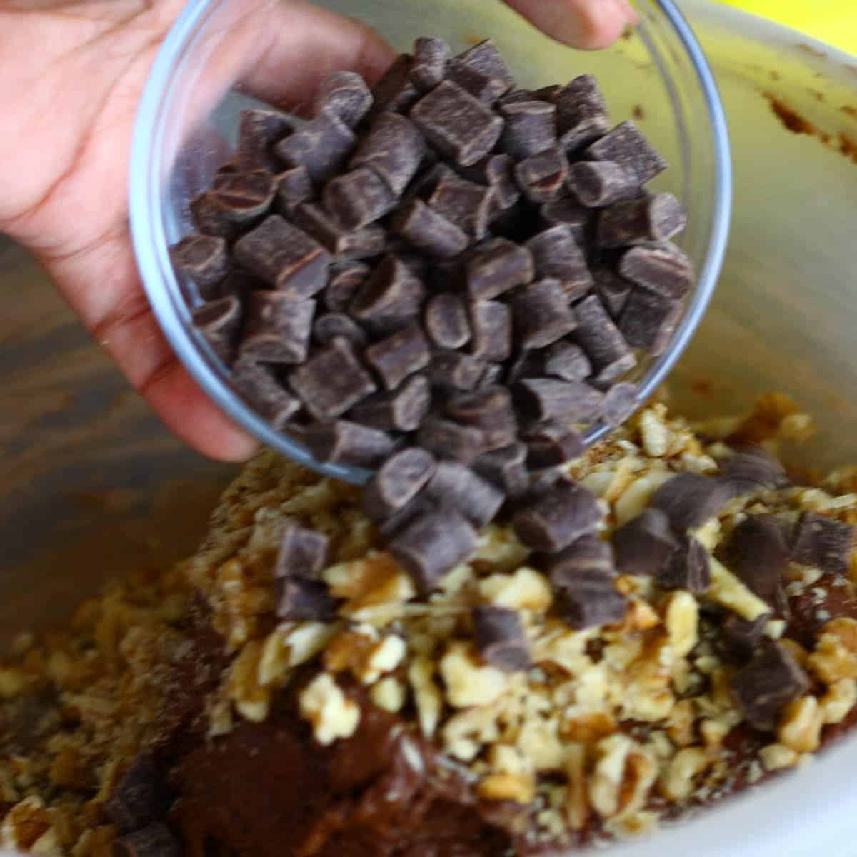 Add walnuts and chocolate chips