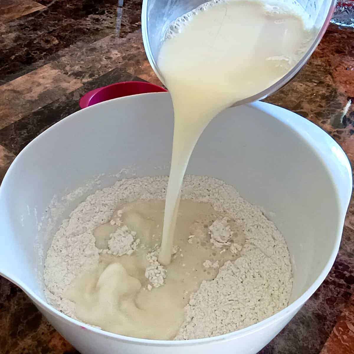 Add almond milk to the dry mix