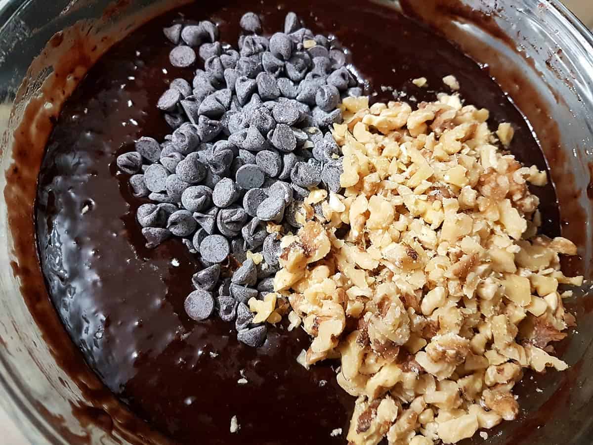 Stir in chocolate chips and walnuts