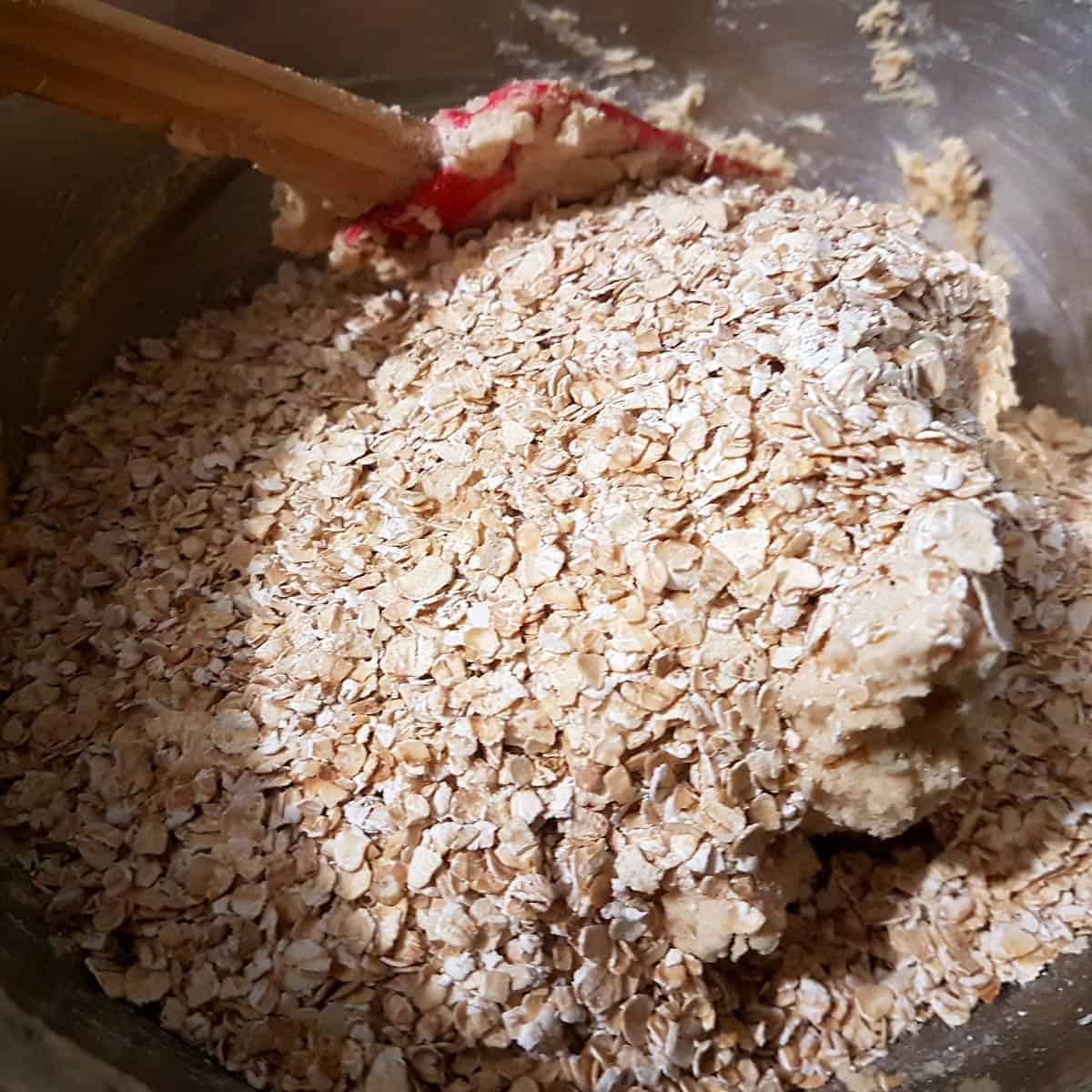 Add oats to dough