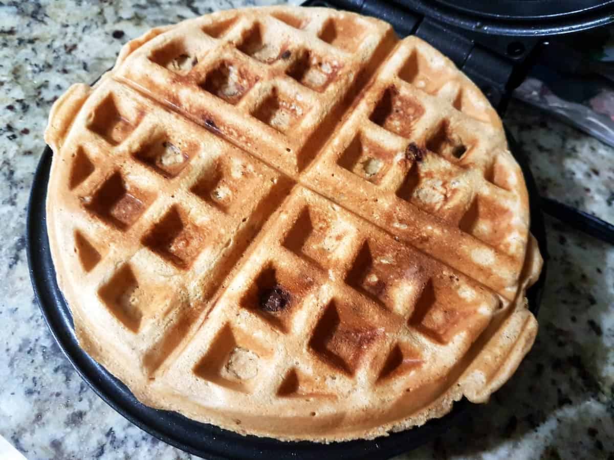 Peanut butter banana waffles ready