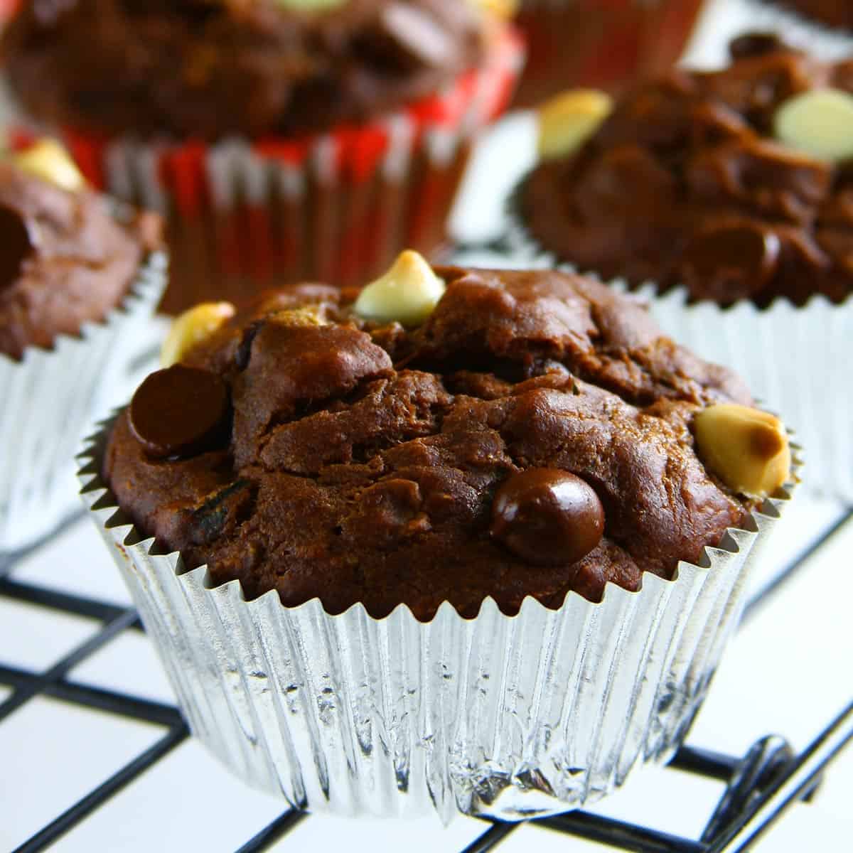 Chocolate Zucchini Banana Muffins