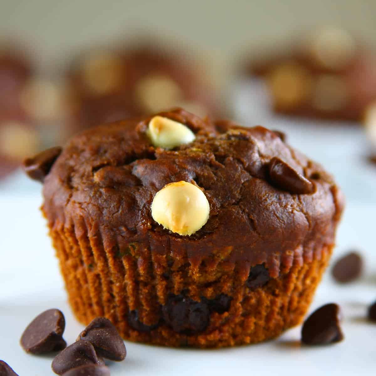 Eggless Chocolate Zucchini Banana Muffins