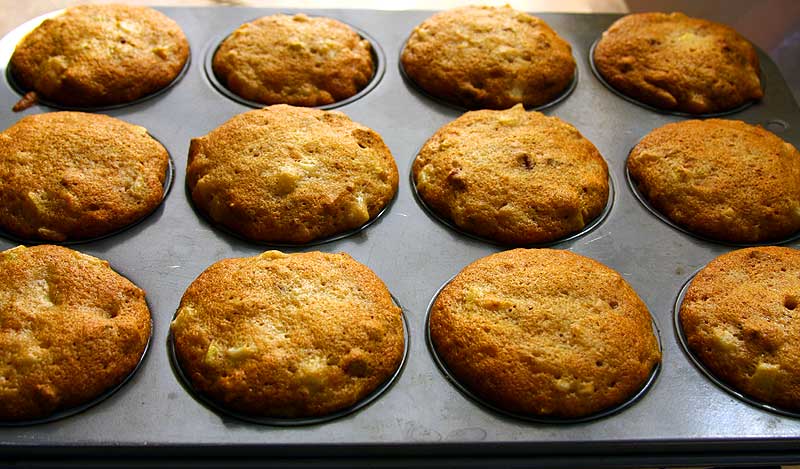 Right from the oven - freshly baked pear muffins