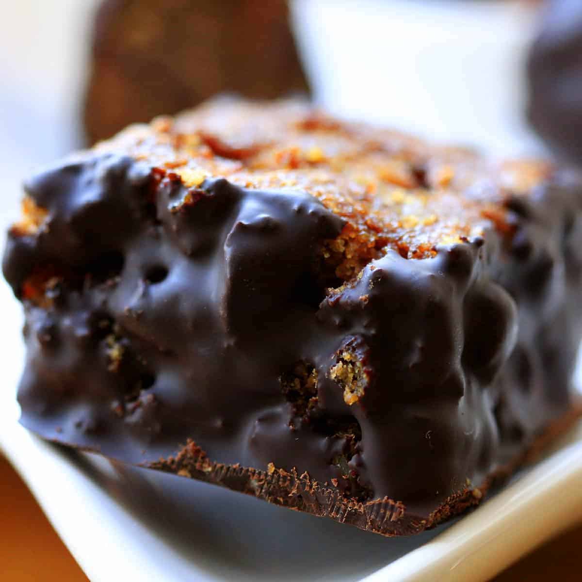 chocolate coated vegan apple cake