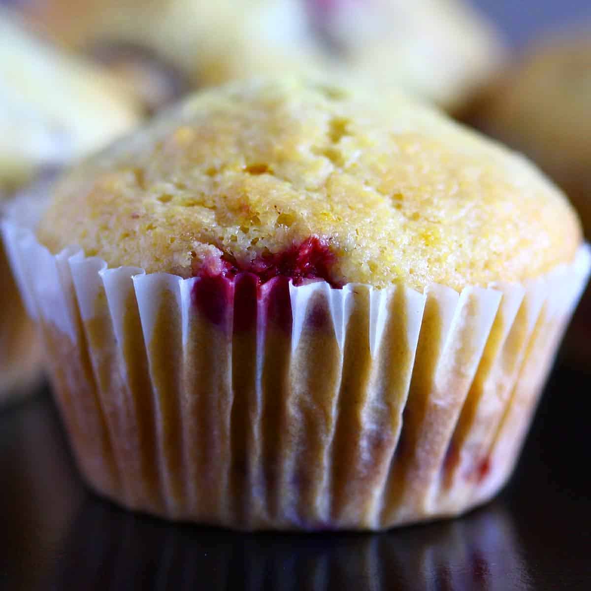 Eggless Cornmeal Raspberry Muffins