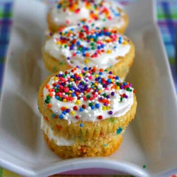 Eggless Layered Confetti Cupcakes