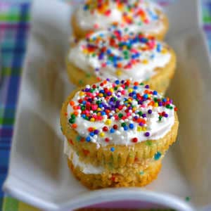 Eggless Layered Confetti Cupcakes