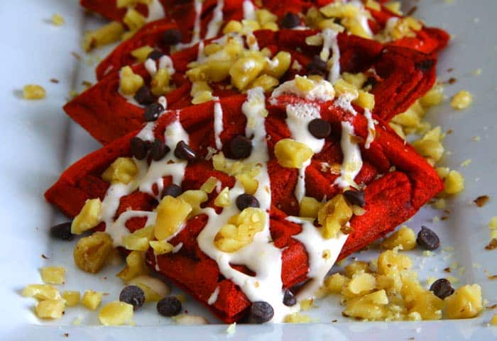 Eggless Red Velvet Waffles