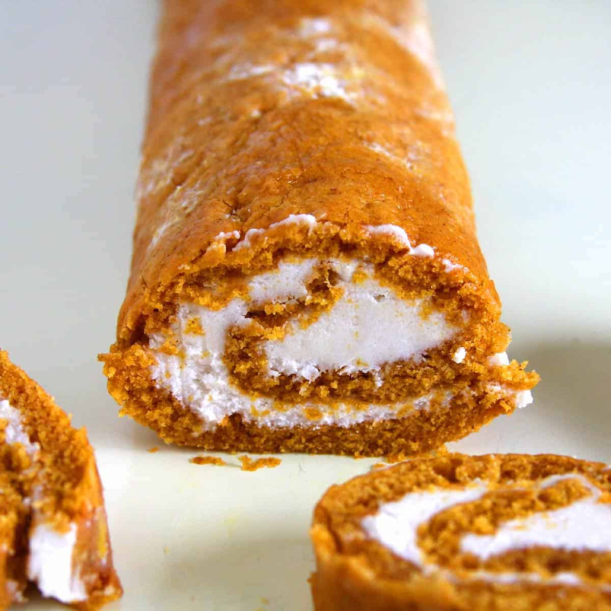 sliced vegan pumpkin roll