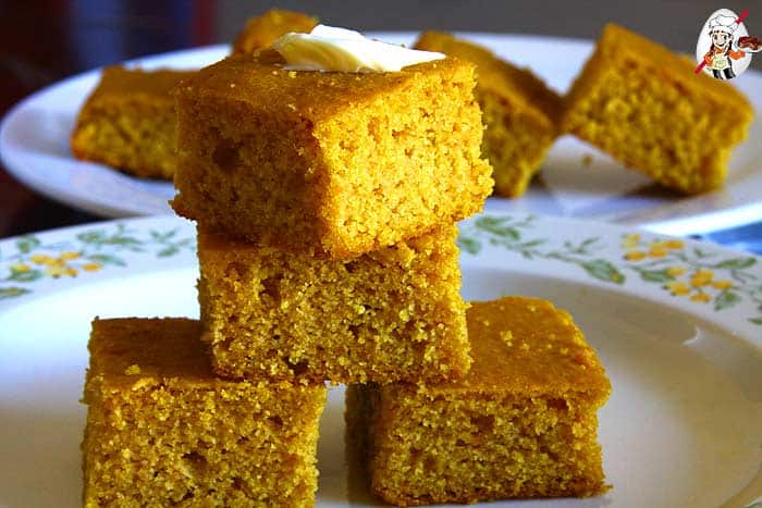 Sweet Potato Cornbread (Sliced) with butter