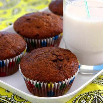 vegan double chocolate banana muffins