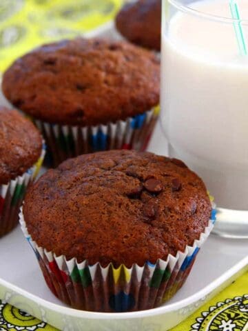 vegan double chocolate banana muffins